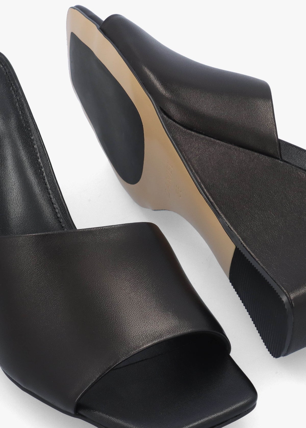 Sayne Black Leather Wedge Mules