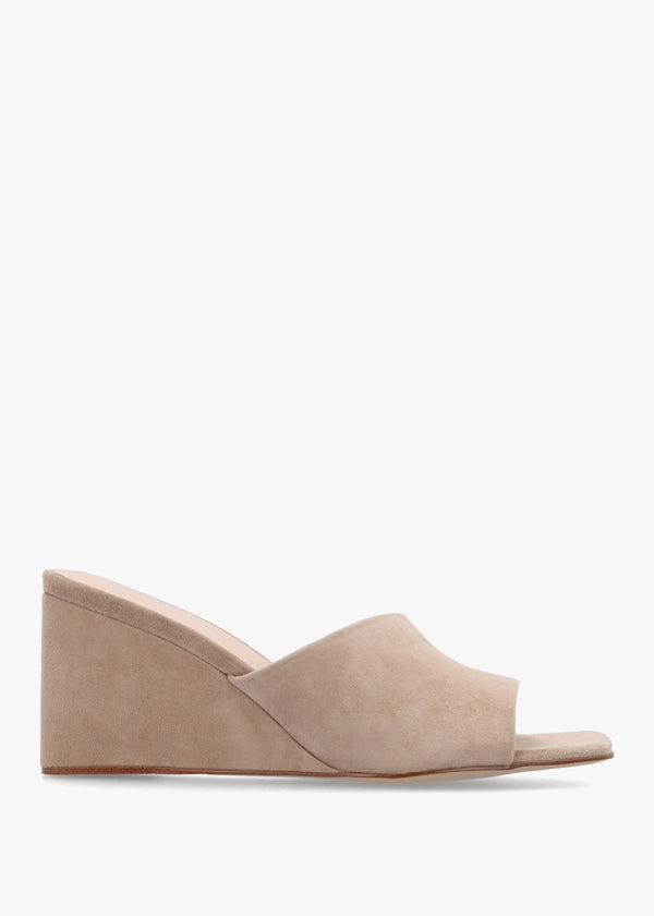 Sayne Beige Suede Wedge Mules