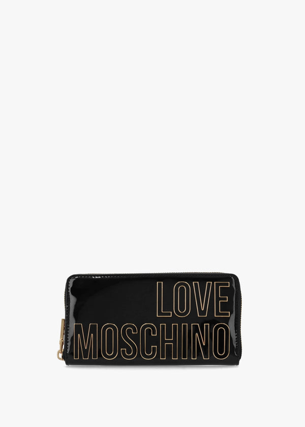 Enameled Logo Nero Zip Around Purse