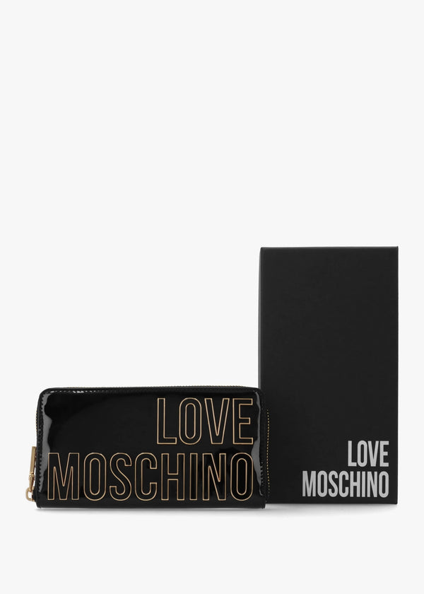 Enameled Logo Nero Zip Around Purse
