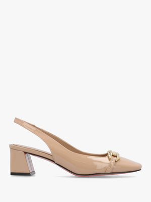 Sachay Nude Patent Leather Sling Back Court Shoes