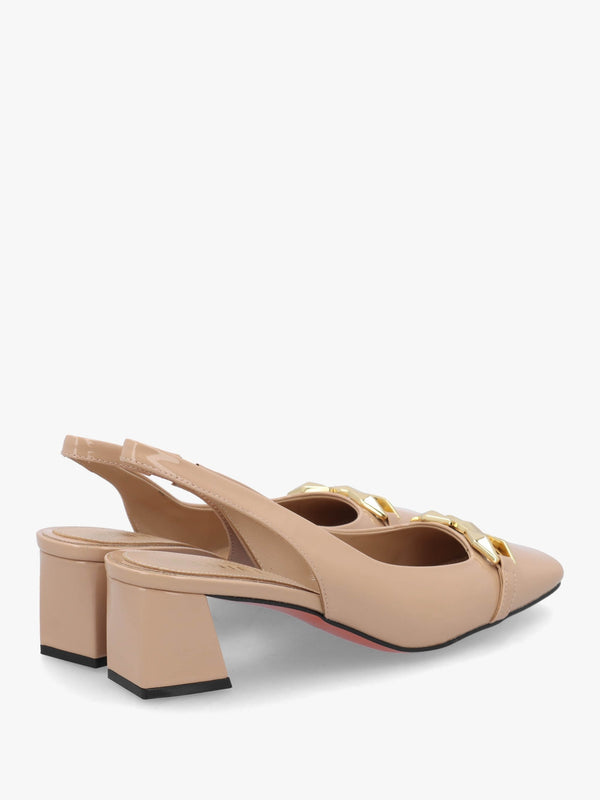 Sachay Nude Patent Leather Sling Back Court Shoes