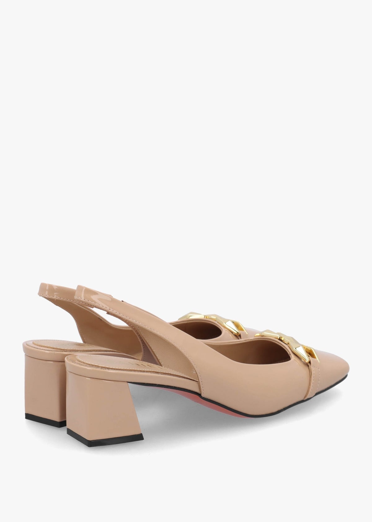 Sachay Nude Patent Leather Sling Back Court Shoes