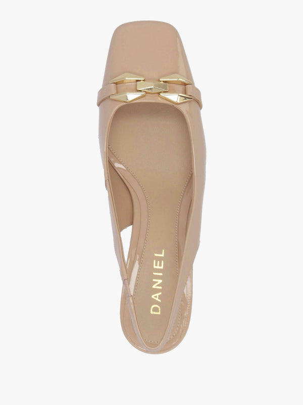 Sachay Nude Patent Leather Sling Back Court Shoes