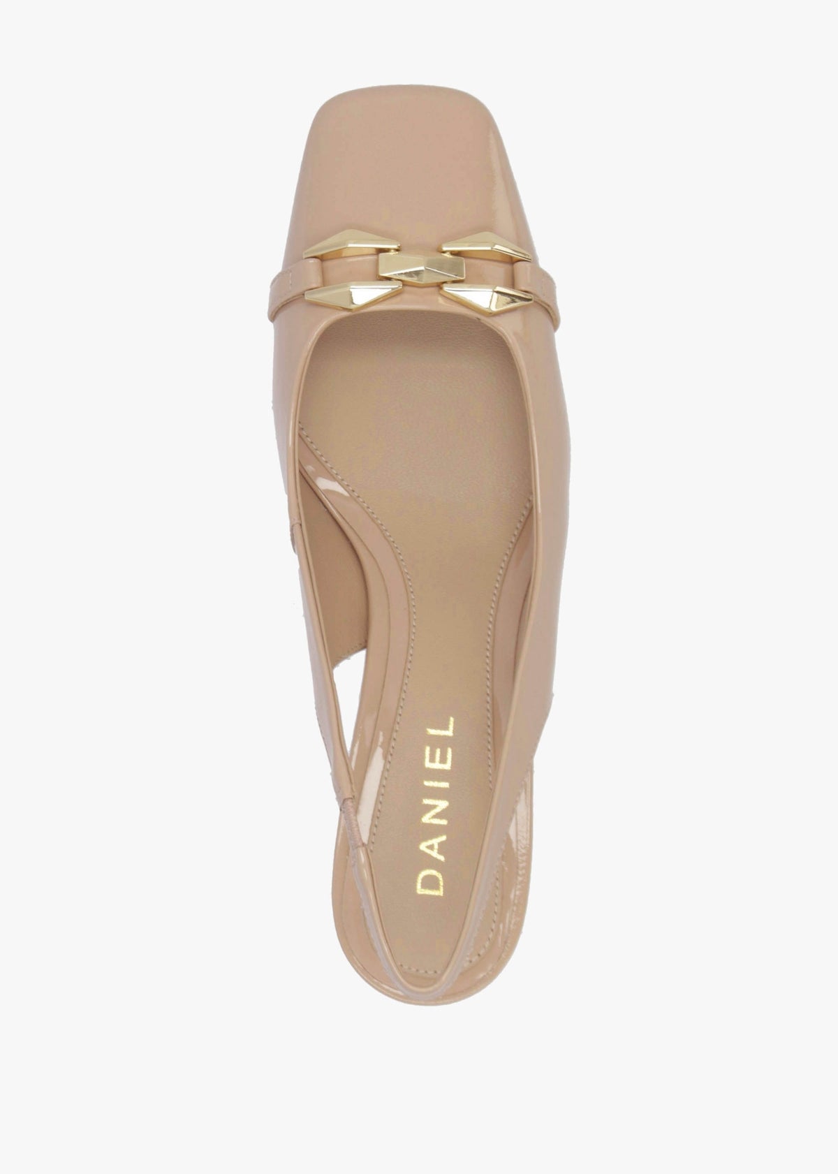 Sachay Nude Patent Leather Sling Back Court Shoes