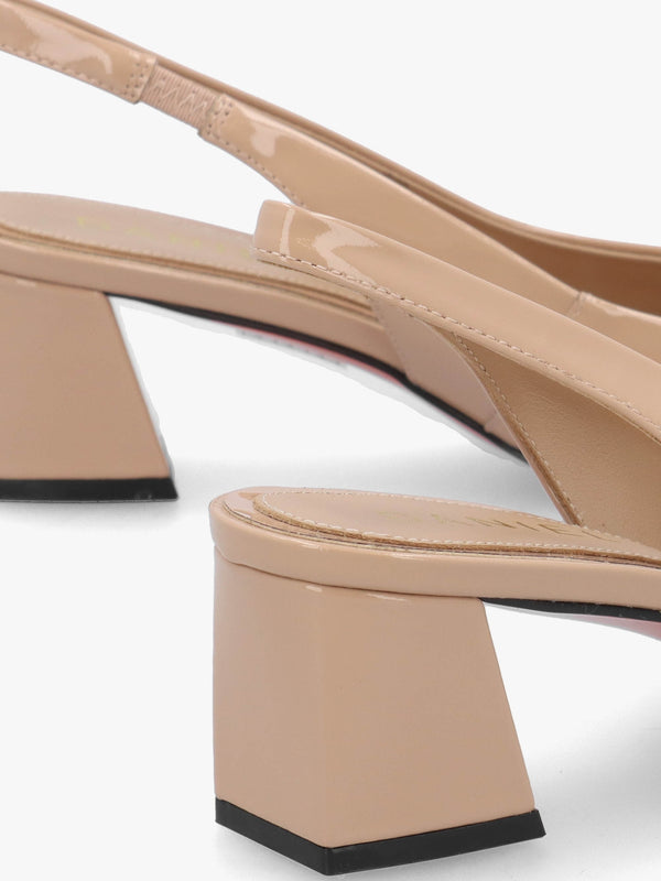 Sachay Nude Patent Leather Sling Back Court Shoes