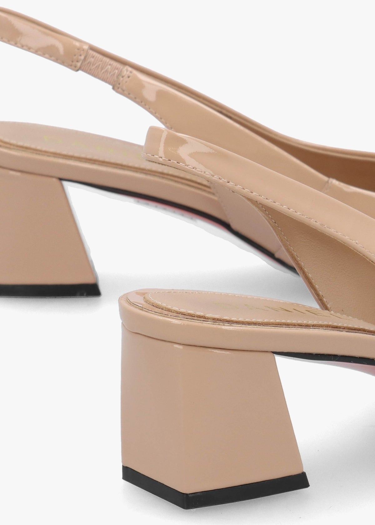 Sachay Nude Patent Leather Sling Back Court Shoes