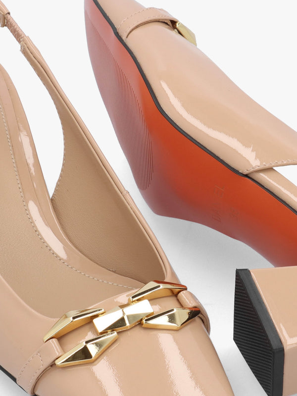 Sachay Nude Patent Leather Sling Back Court Shoes