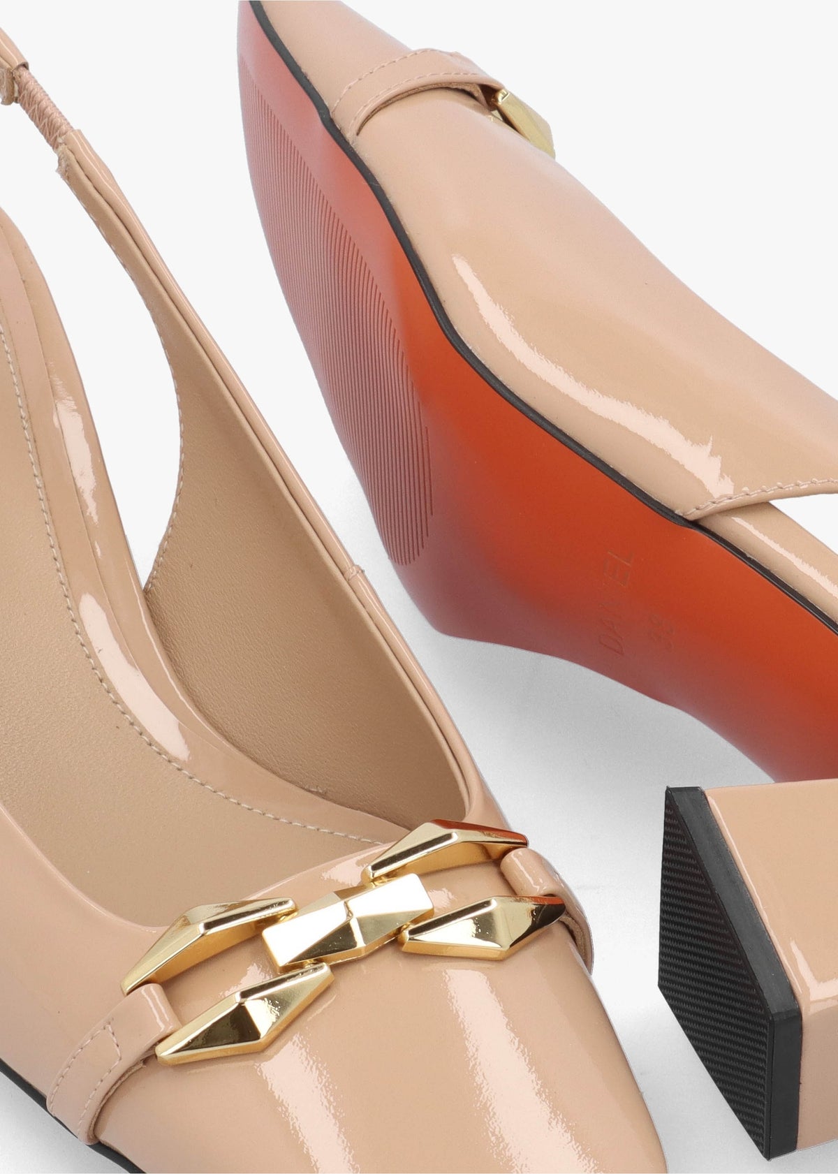 Sachay Nude Patent Leather Sling Back Court Shoes