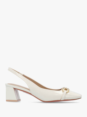 Sachay Cream Patent Leather Sling Back Court Shoes