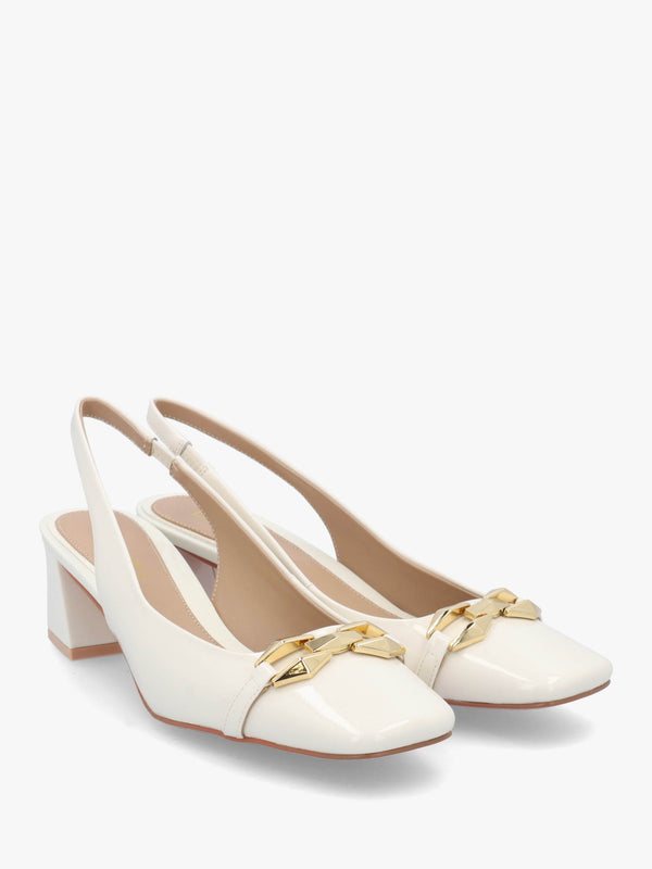 Sachay Cream Patent Leather Sling Back Court Shoes