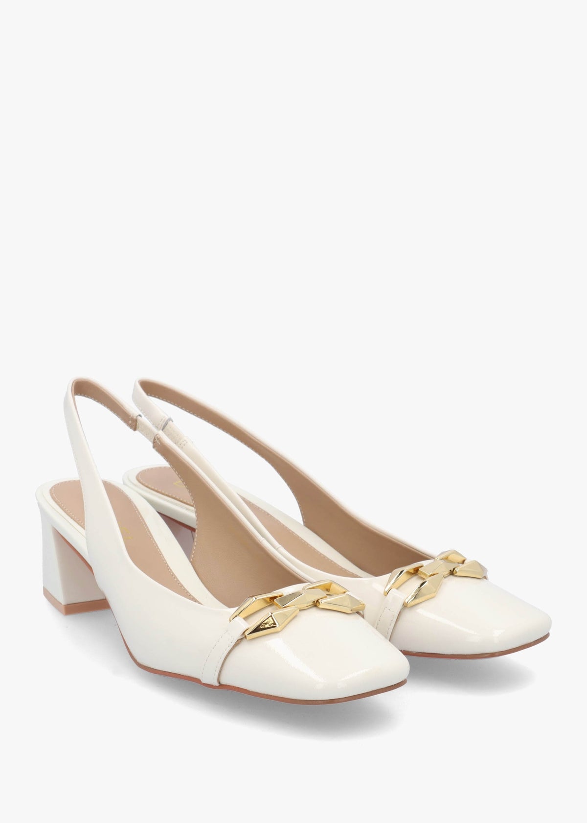 Sachay Cream Patent Leather Sling Back Court Shoes