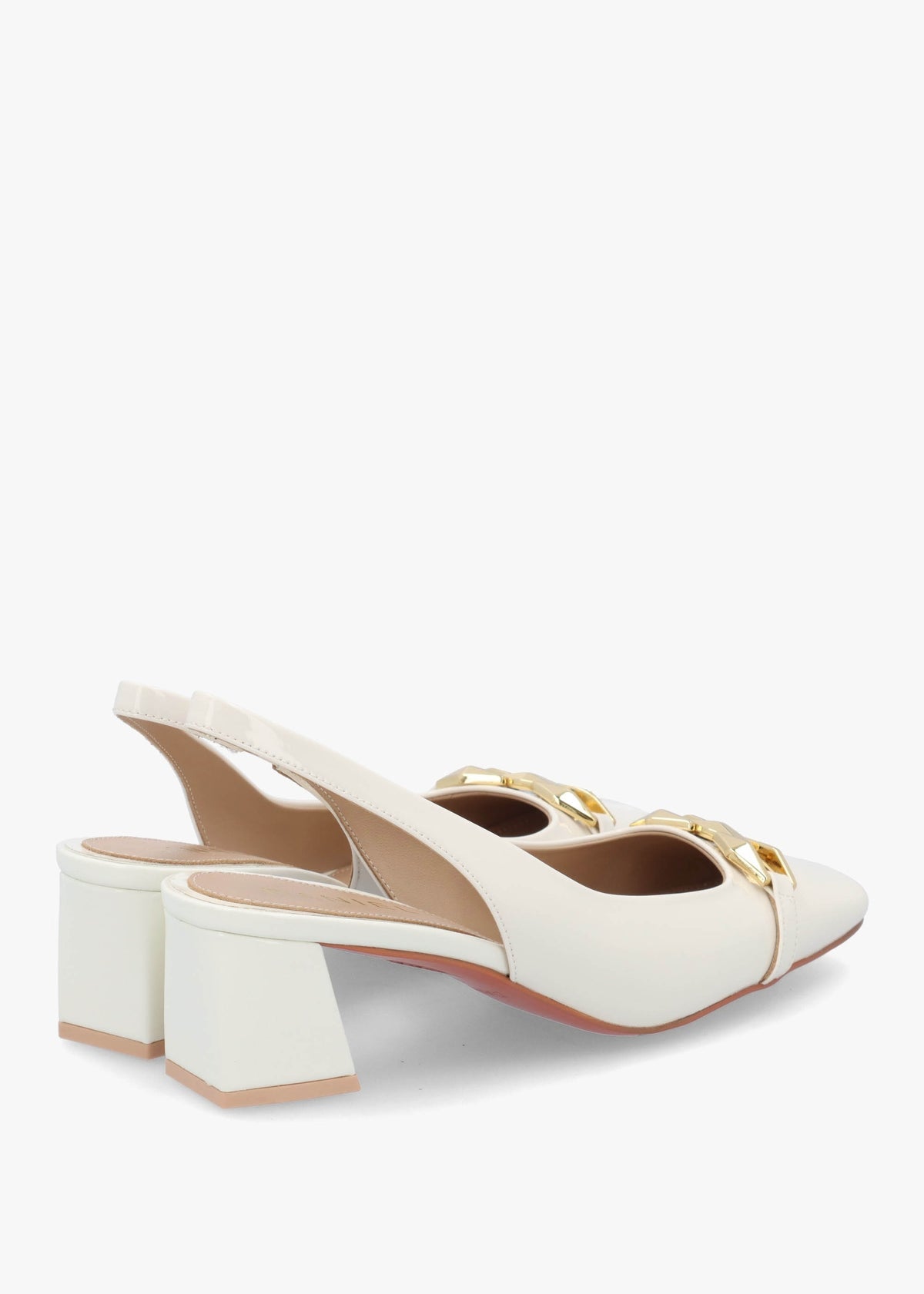 Sachay Cream Patent Leather Sling Back Court Shoes