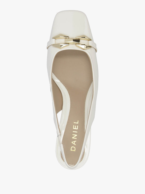 Sachay Cream Patent Leather Sling Back Court Shoes