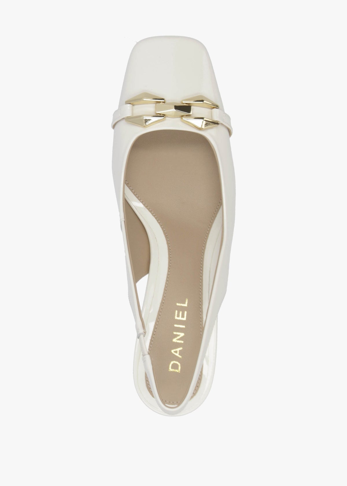 Sachay Cream Patent Leather Sling Back Court Shoes