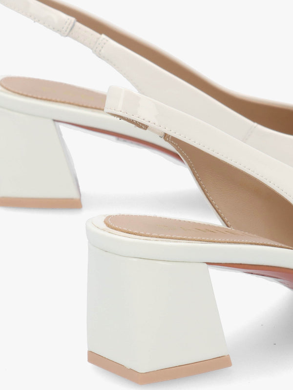 Sachay Cream Patent Leather Sling Back Court Shoes