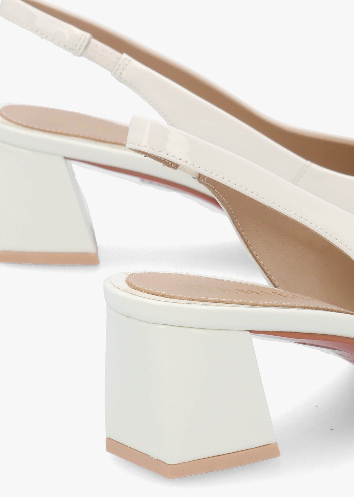 Sachay Cream Patent Leather Sling Back Court Shoes