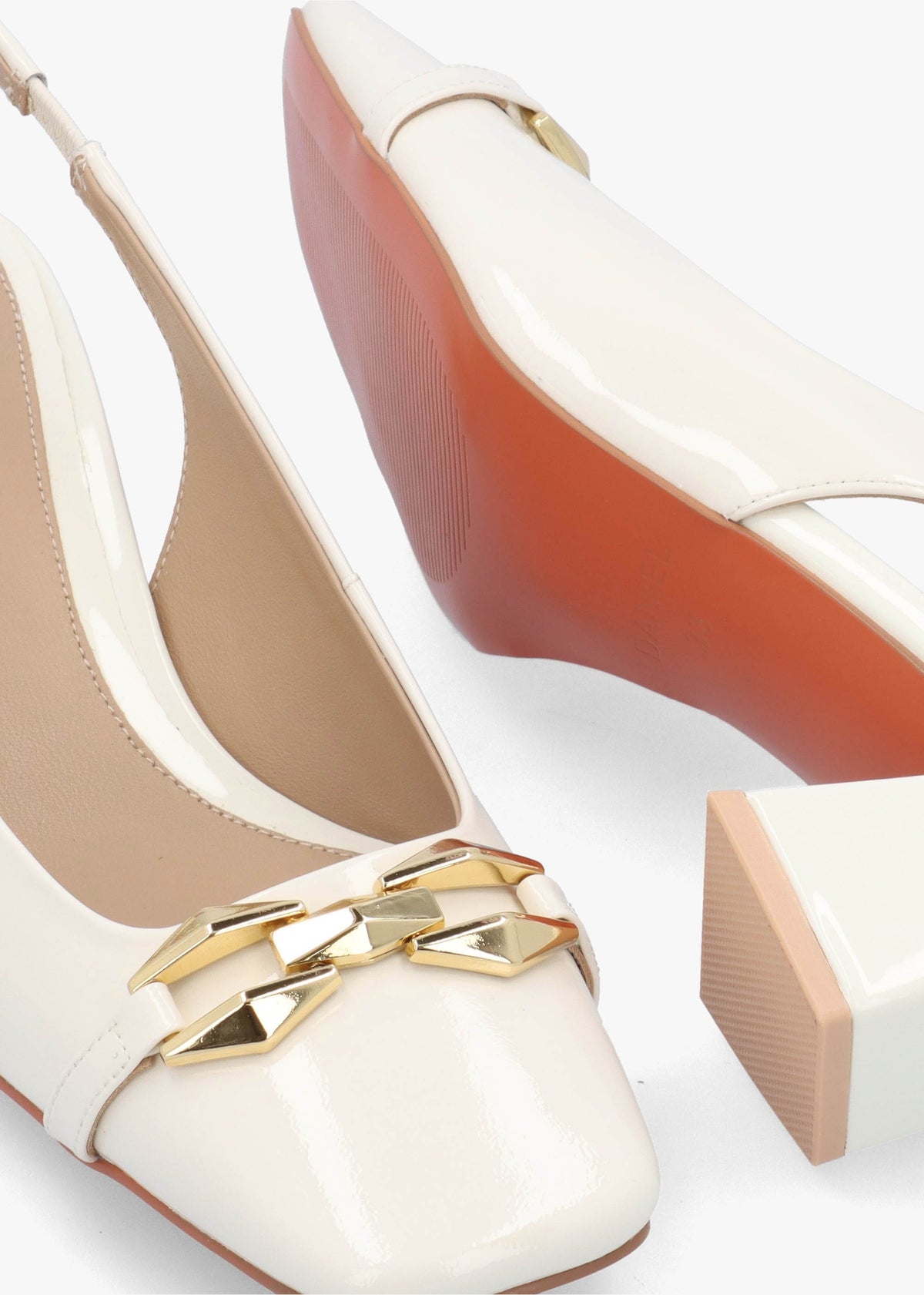 Sachay Cream Patent Leather Sling Back Court Shoes