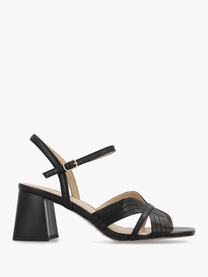 Savery Black Leather Mid-Block Heel Sandals