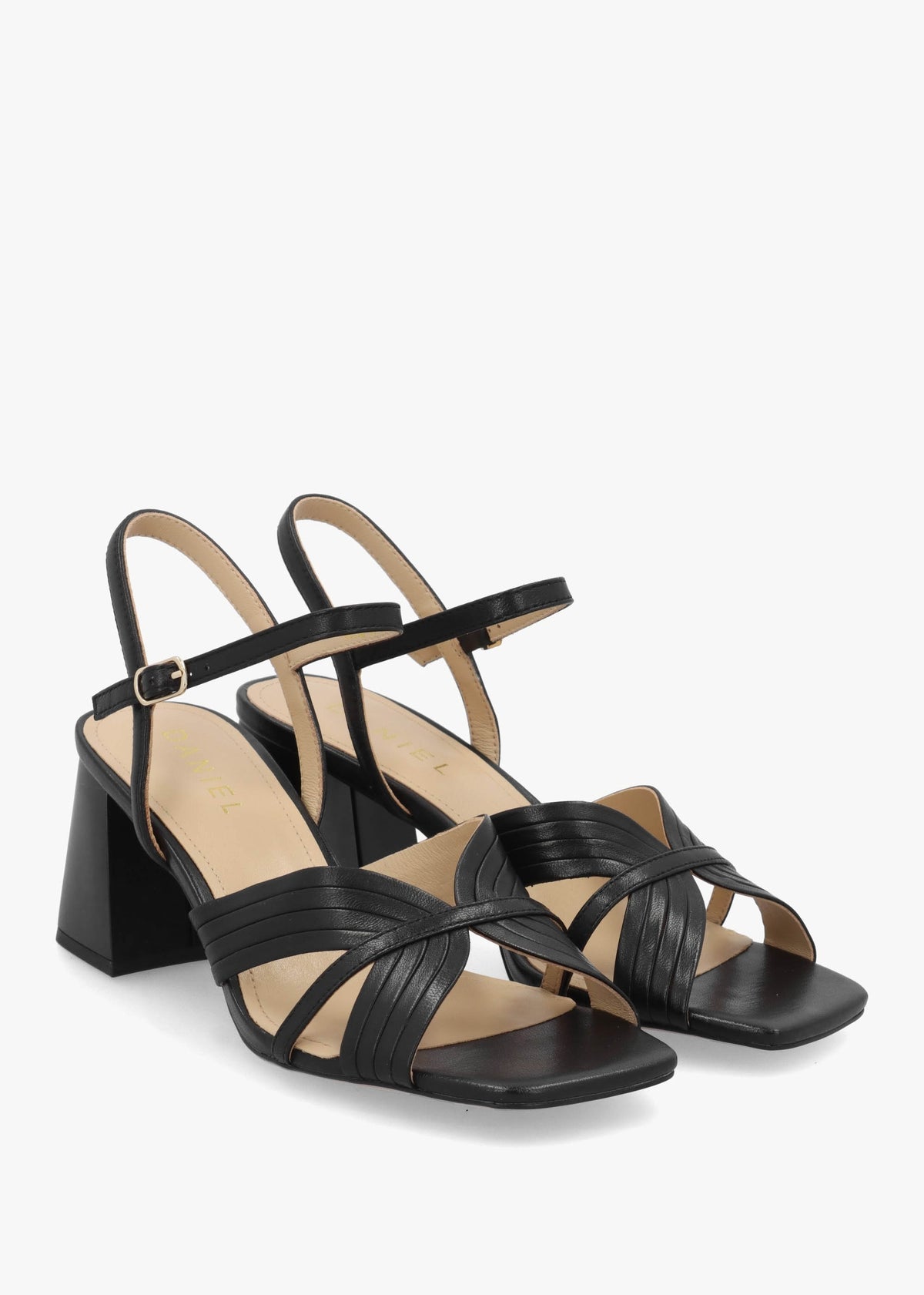 Savery Black Leather Mid-Block Heel Sandals