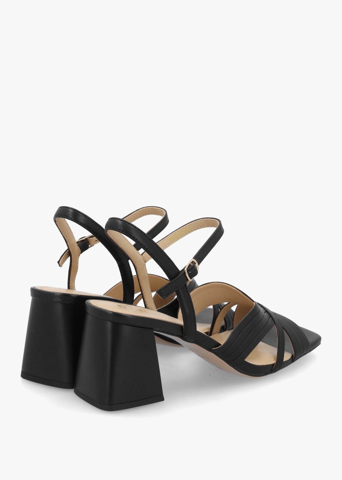 Savery Black Leather Mid-Block Heel Sandals