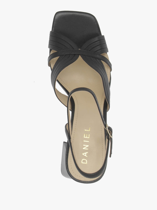 Savery Black Leather Mid-Block Heel Sandals