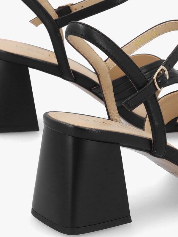 Savery Black Leather Mid-Block Heel Sandals