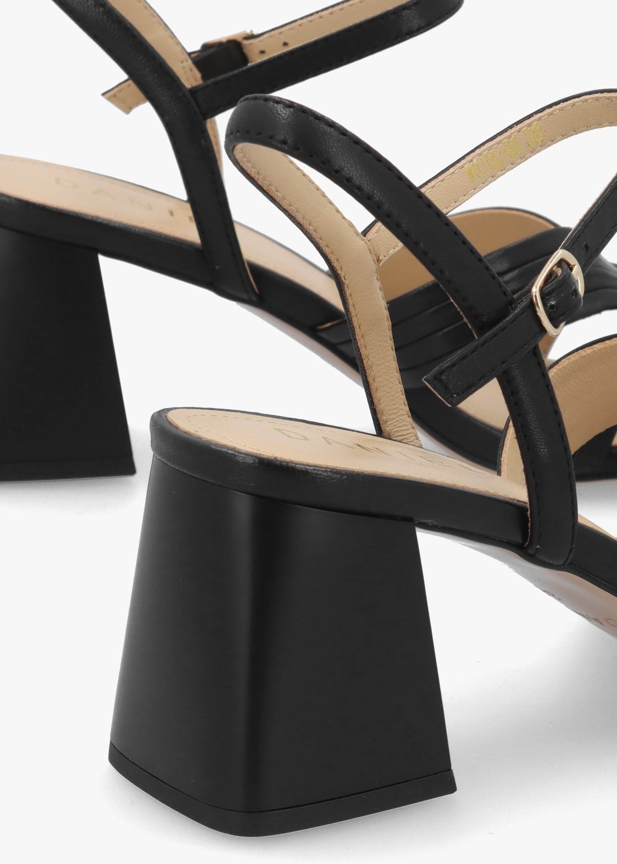 Savery Black Leather Mid-Block Heel Sandals