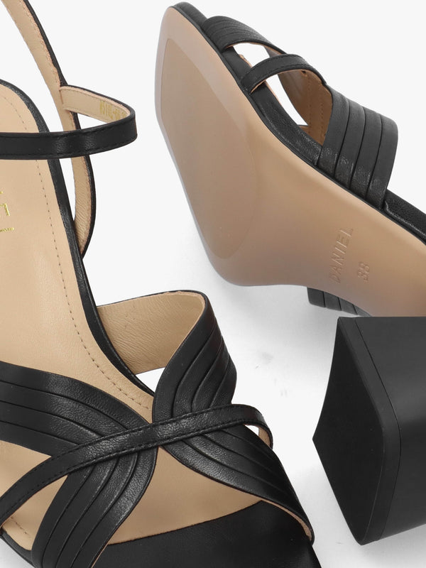 Savery Black Leather Mid-Block Heel Sandals