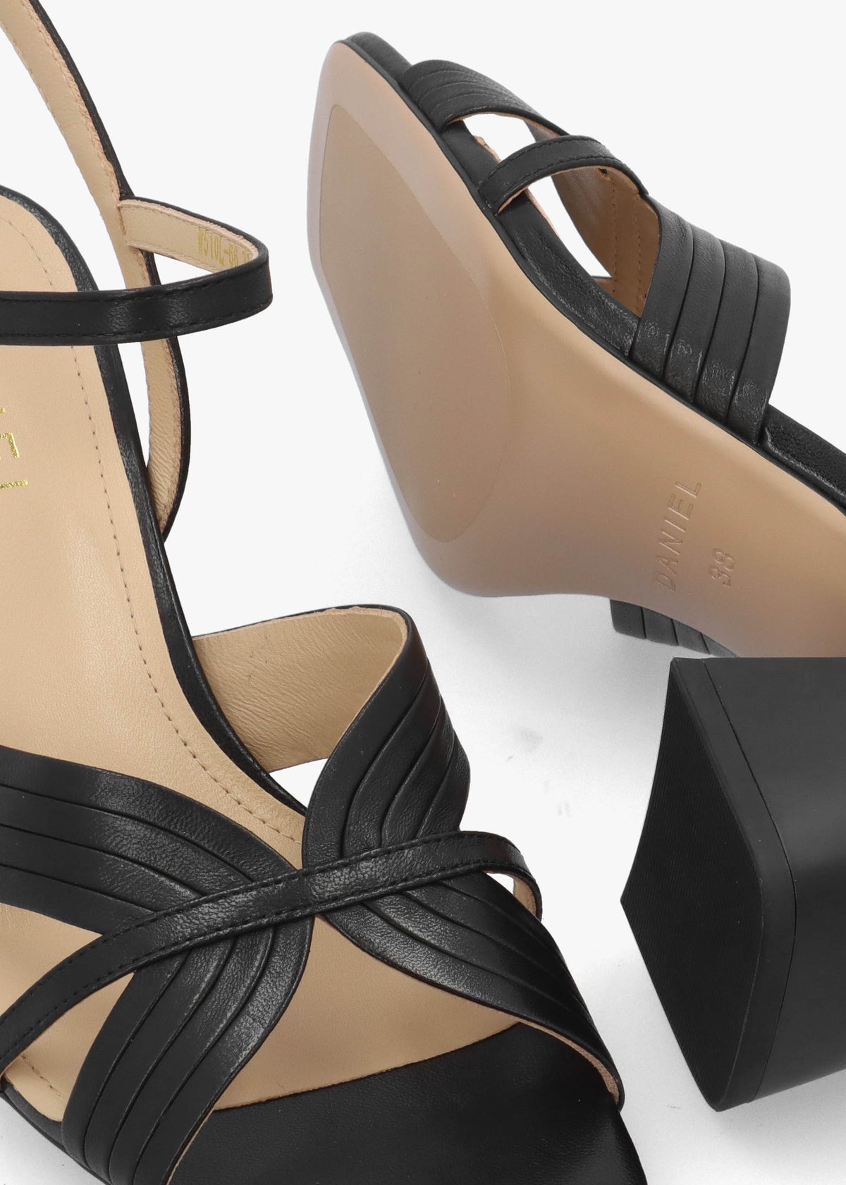 Savery Black Leather Mid-Block Heel Sandals