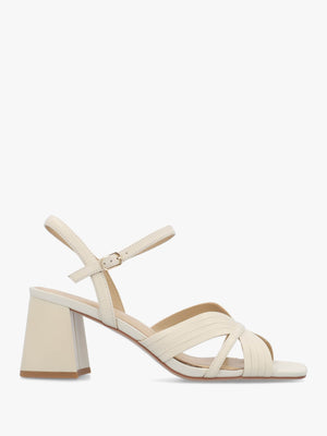 Savery Cream Leather Mid-Block Heel Sandals