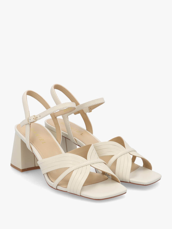 Savery Cream Leather Mid-Block Heel Sandals