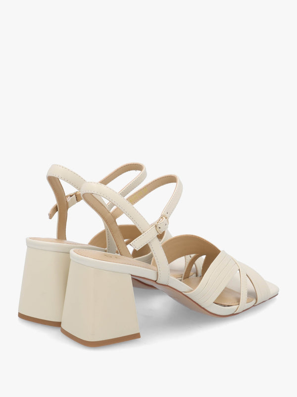 Savery Cream Leather Mid-Block Heel Sandals