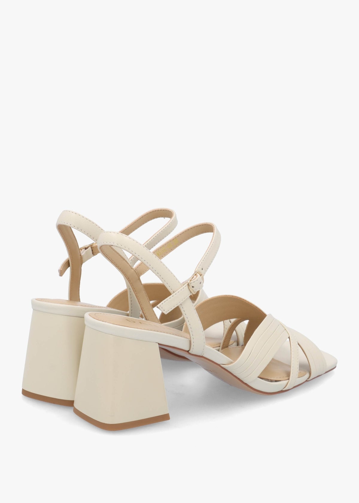 Savery Cream Leather Mid-Block Heel Sandals