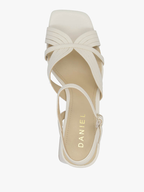 Savery Cream Leather Mid-Block Heel Sandals