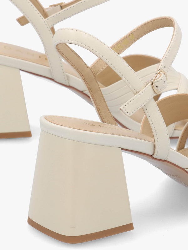 Savery Cream Leather Mid-Block Heel Sandals