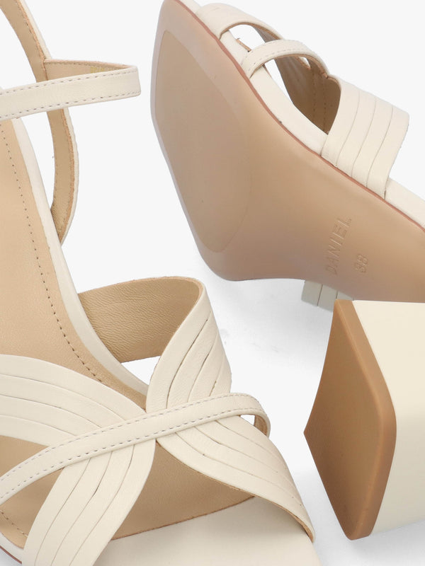 Savery Cream Leather Mid-Block Heel Sandals