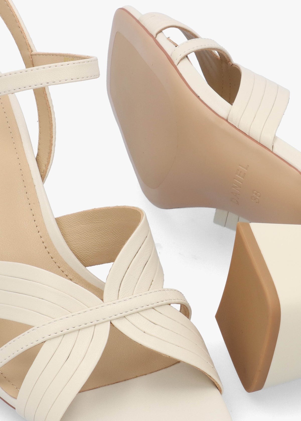 Savery Cream Leather Mid-Block Heel Sandals