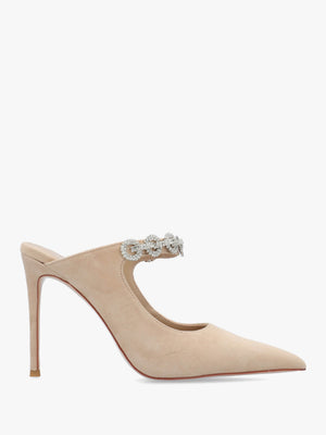 Studio Mary Nude Suede Embellished Heeled Mule Court Shoes