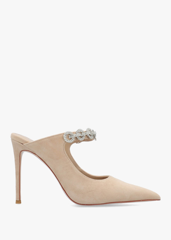 Studio Mary Nude Suede Embellished Heeled Mule Court Shoes