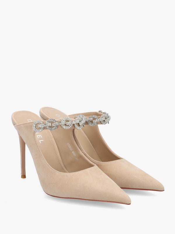 Studio Mary Nude Suede Embellished Heeled Mule Court Shoes