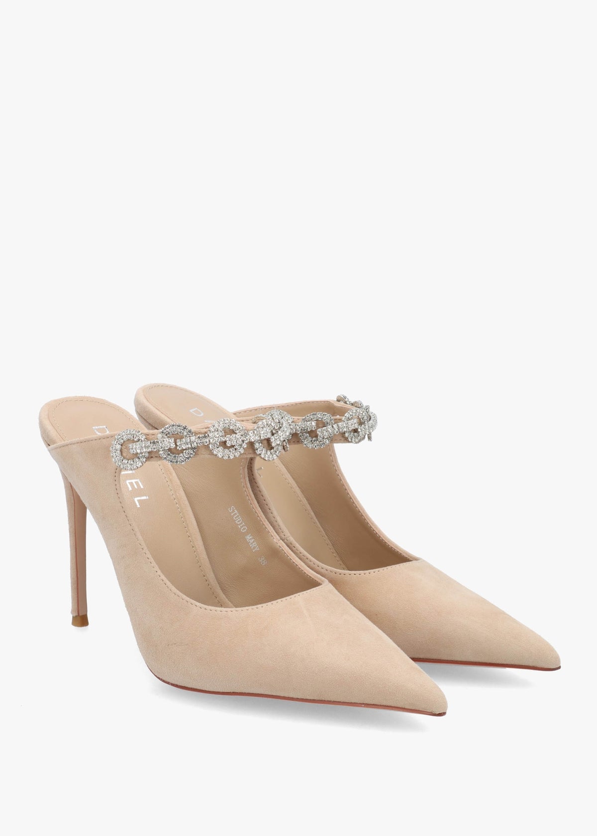 Studio Mary Nude Suede Embellished Heeled Mule Court Shoes