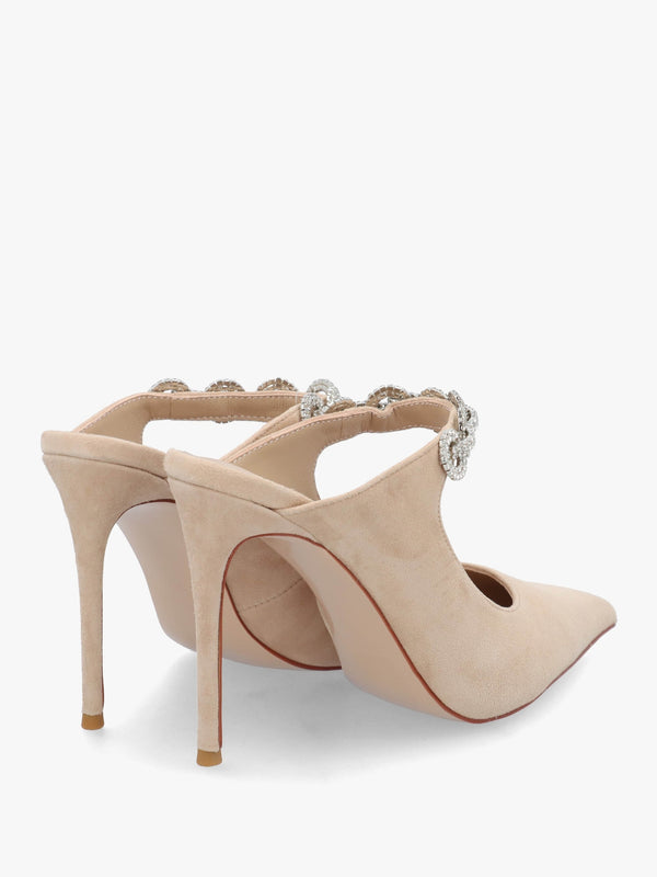 Studio Mary Nude Suede Embellished Heeled Mule Court Shoes