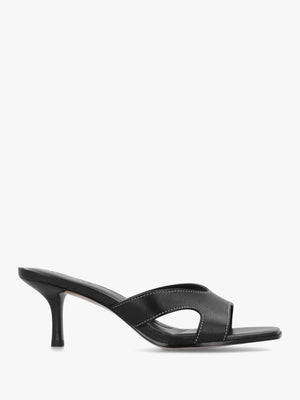 Sule Black Leather Mid Heel Mules