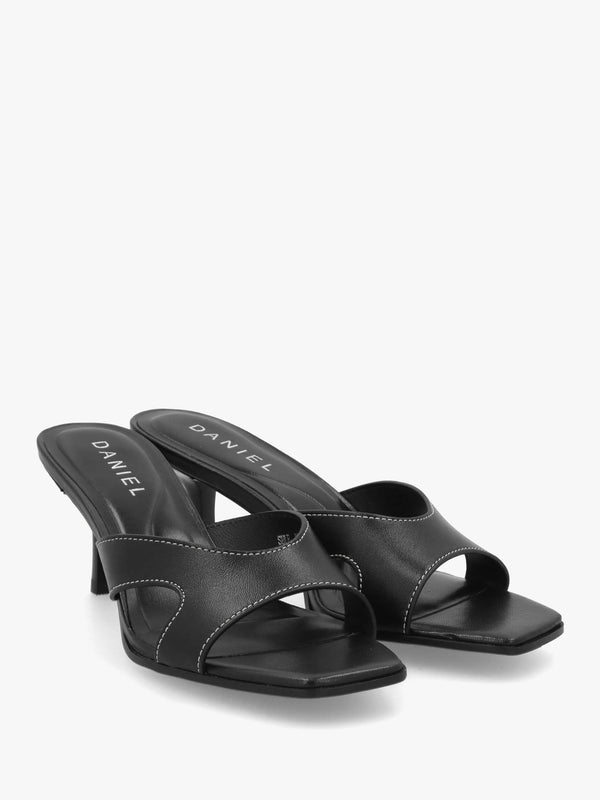 Sule Black Leather Mid Heel Mules