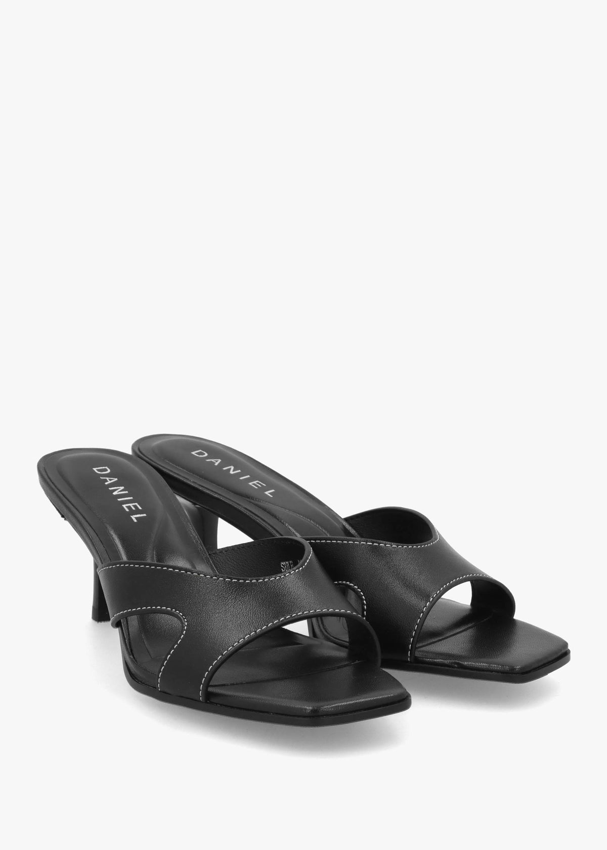 Sule Black Leather Mid Heel Mules