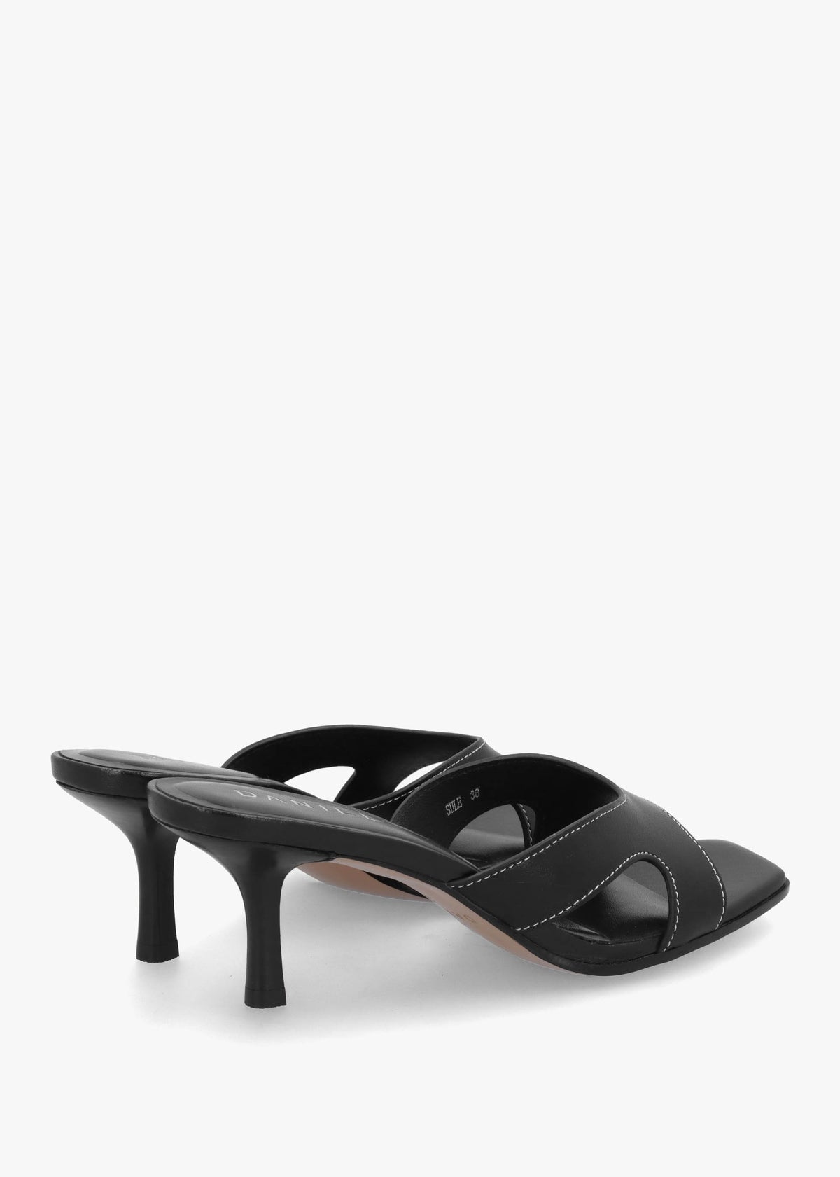 Sule Black Leather Mid Heel Mules