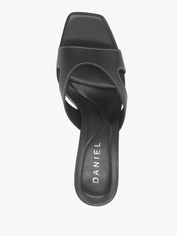 Sule Black Leather Mid Heel Mules