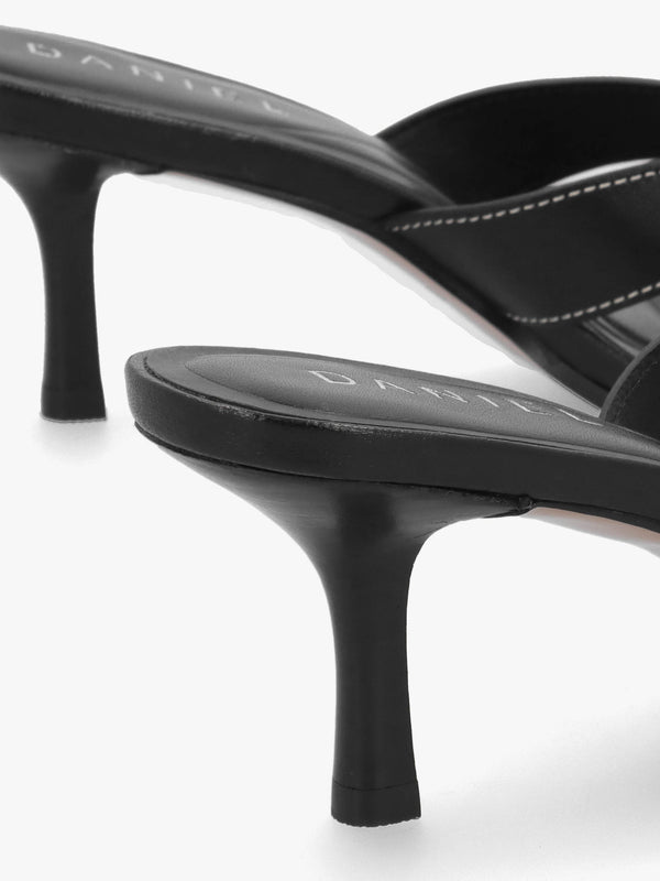 Sule Black Leather Mid Heel Mules