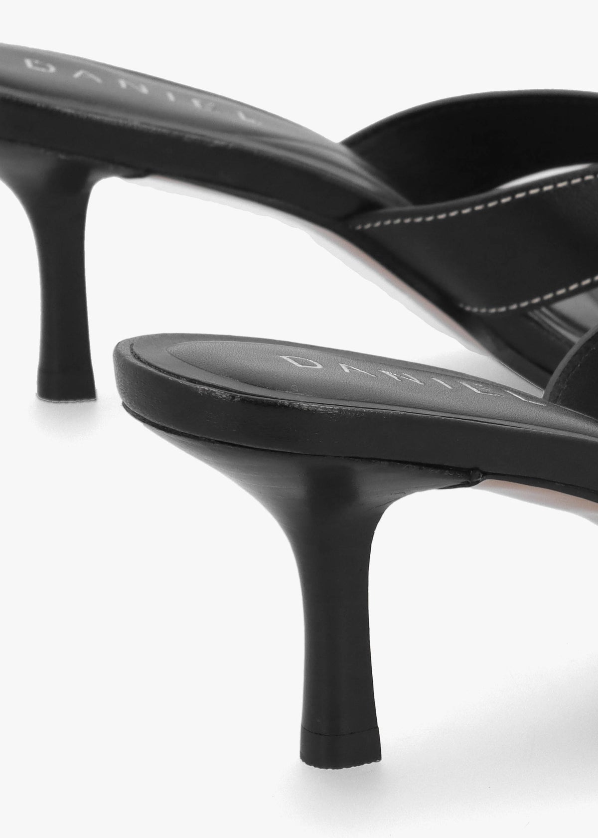 Sule Black Leather Mid Heel Mules